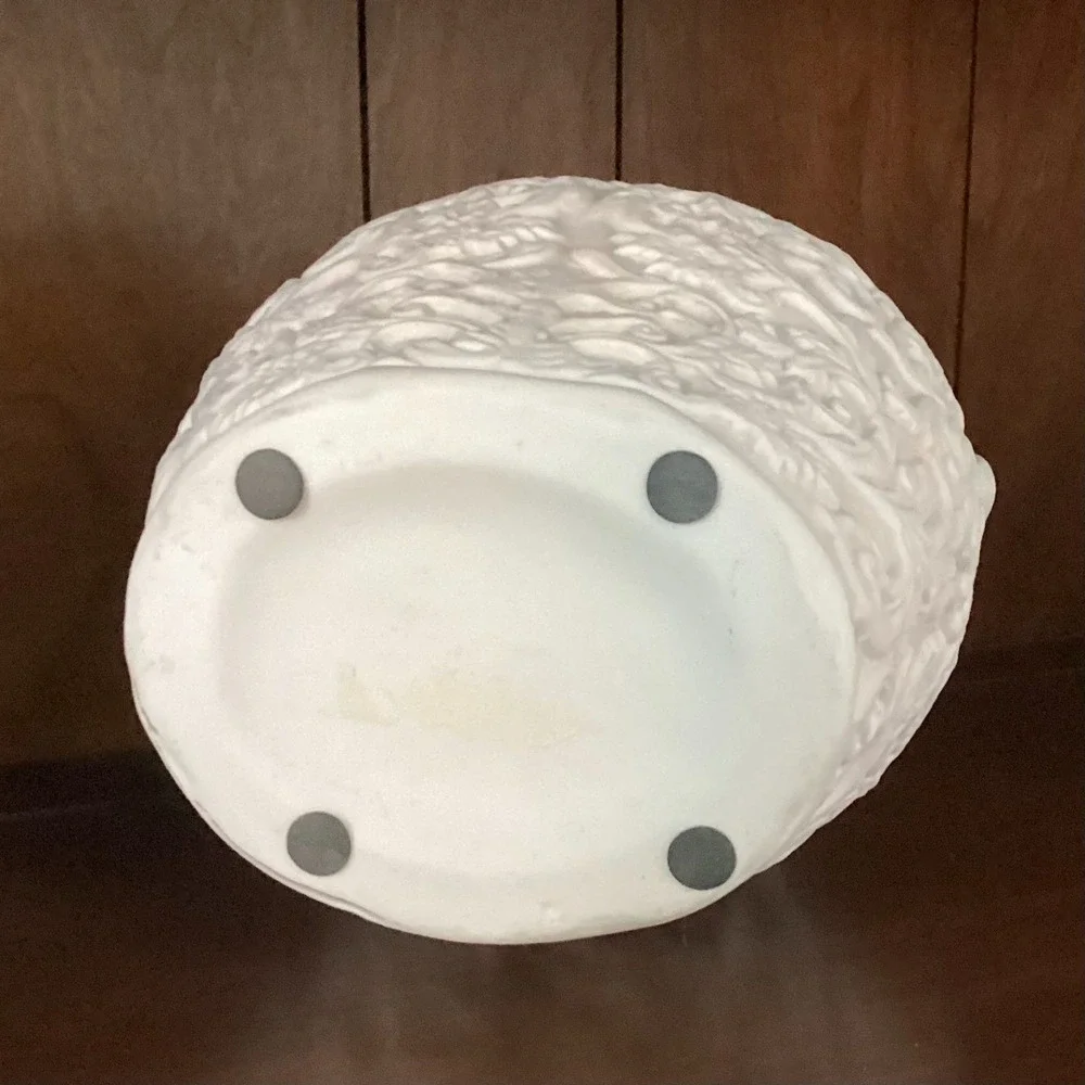 Vintage White Ceramic Rose Embossed Decorative‎ Vase with Handles